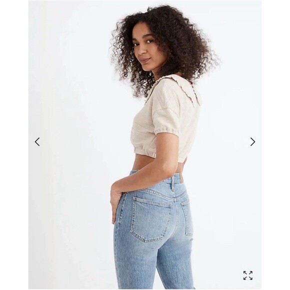 Madewell Tops - Madewell Ruffle-Collared Crop Tan Top Large Cottagecore Preppy Casual Prairie